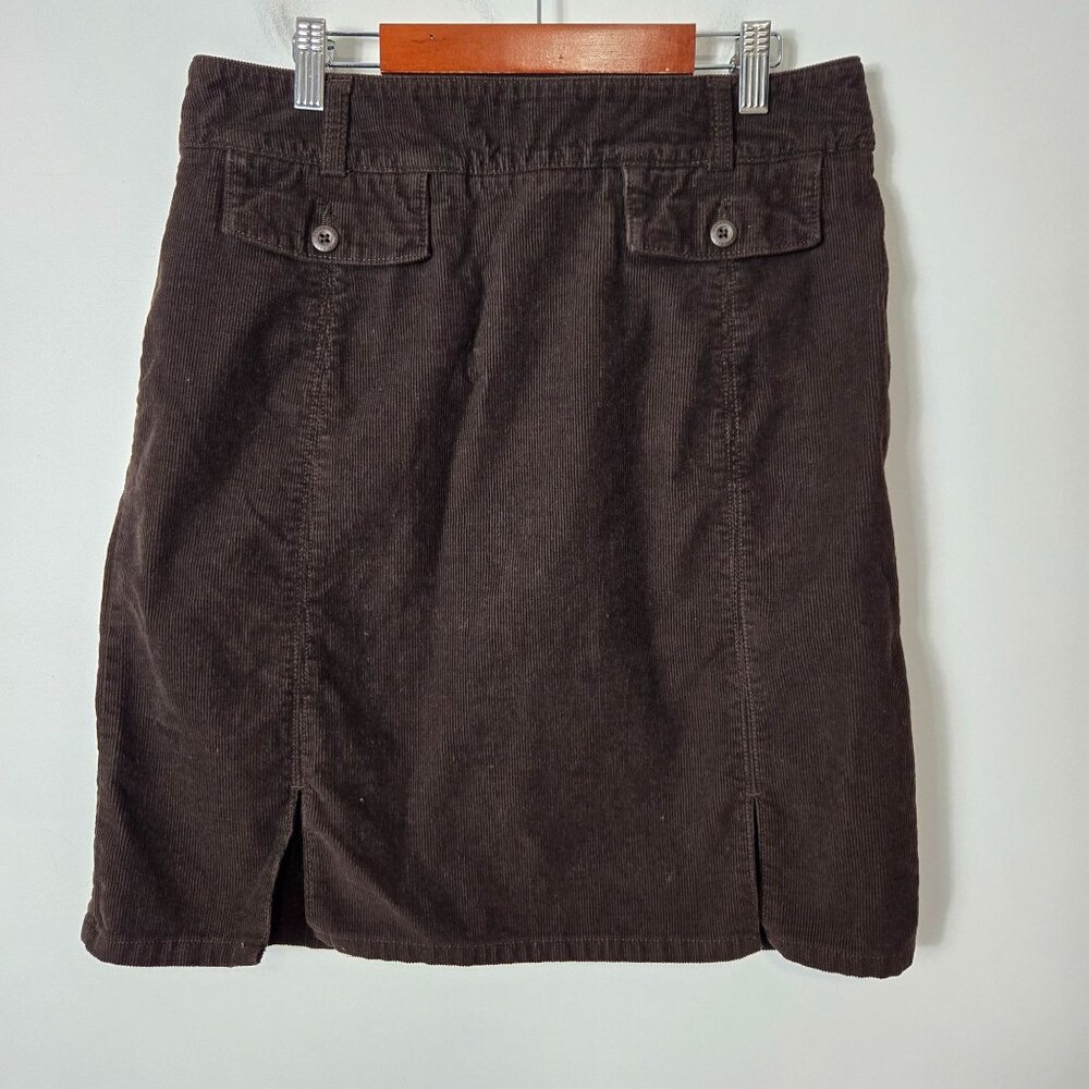 Eddie Bauer Size 10 Corduroy Brown A-Line Front Slit Mini Skirt Flap Pockets